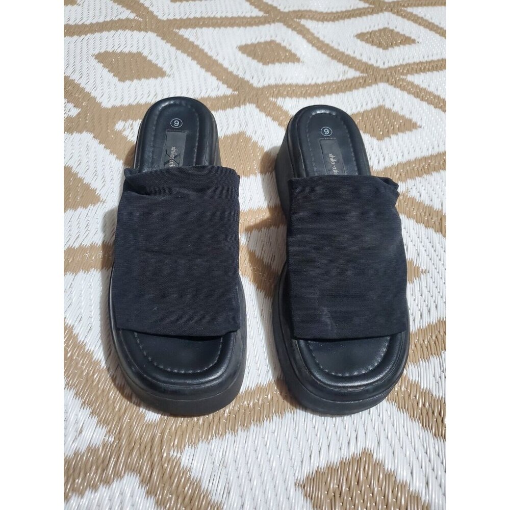 Vintage  Xhilaration Y2K 90's Chunky Platform Black  Sandals Slides SZ 9 - Picture 10 of 10